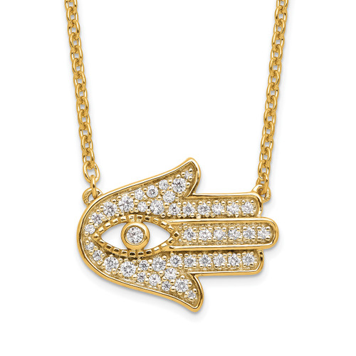 Lab Grown Diamond Hamsa Necklace 14k Yellow Gold 18" Chain