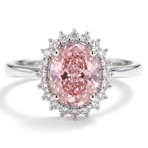 Oval Lab Grown Pink Diamond Statement / Engagement Halo Ring
