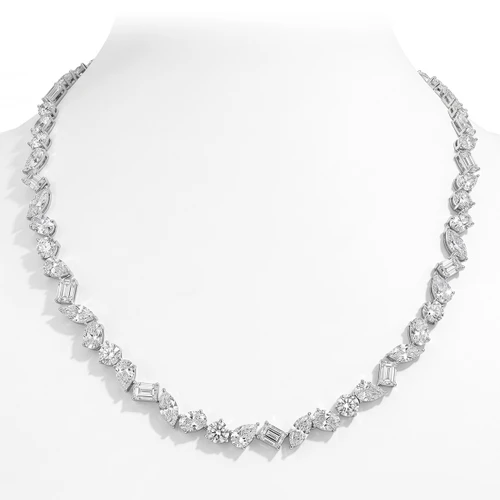 Large Mixed-Cut Lab Grown Diamond Tennis Necklace 14k White Gold