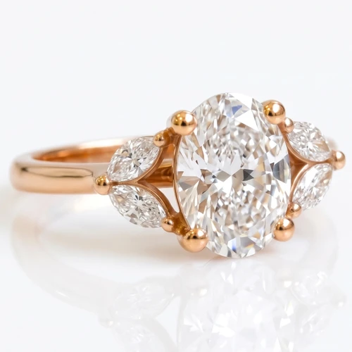 Oval and Marquise Cut Lab Grown Diamond Engagement Ring 14k Rose Gold