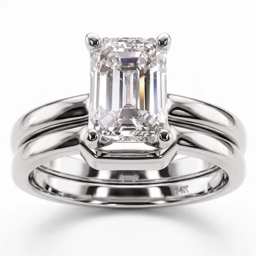 Lab Grown Emerald Cut Diamond Matching Engagement Ring Set