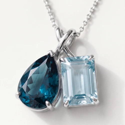 Aquamarine and London-Blue Topaz "Toi et Moi" Two-Stone Necklace 14k White Gold