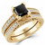 Princess Cut Black Diamond Vintage Engagement Ring Set Yellow Gold