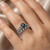 Black and White Diamond Vintage Engagement Ring Set On Hand