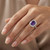 Cushion Cut Purple Amethyst and Diamond Halo Statement Ring On Hand