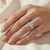 Princess Cut Blue Aquamarine and Diamond Engagement Ring Set On Hand
