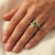 Triangular Cut Green Peridot Diamond Engagement Ring On Hand