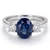 Oval Blue Sapphire Diamond Three Stone Engagement Ring