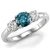 3 Stone Blue and White Diamond Engagement Ring