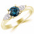 1.08ct Blue Diamond Three Stone Engagement Ring Yellow Gold