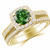 Green Diamond Matching Halo Engagement Wedding Ring Set Yellow Gold