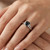 Rose-Cut Pear Shaped Black Diamond Engagement Ring On Hand