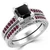 Princess Cut Black Diamond and Ruby Vintage-Inspired Engagement Ring Set