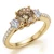 2 Carat Champagne Brown and White Diamond 3 Stone Engagement Ring 18k Yellow Gold