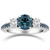 Unique Blue and White Diamond Three Stone Engagement Ring