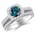 Blue Diamond Halo Engagement Wedding Ring Set