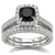 Cushion Cut Black Diamond Halo Engagement Ring Set Vintage Style