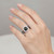 Cushion Cut Black Diamond Halo Engagement Ring Set On Hand
