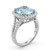 Cushion-Cut Blue Aquamarine and Diamond Halo Engagement Statement Ring Side