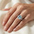 Cushion-Cut Blue Aquamarine and Diamond Halo Engagement Statement Ring On Hand