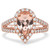 Pear Cut Peach Pink Morganite Diamond Halo Split Engagement Ring Rose Gold