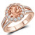 Round Cut Peach Morganite Diamond Halo Rose Gold Ring