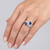 Natural Trilliant-Cut Blue Sapphire and Diamond 2-Stone Statement Ring On Hand