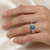 3 Stone Blue White Diamond Engagement Ring Vintage Style On Hand