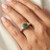 Fancy Green Diamond 3 Stone Vintage Style Engagement Ring On Hand