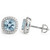 Cushion Cut Blue Aquamarine and Diamond Stud Halo Earrings 14k White Gold
