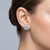 Cushion Cut Blue Aquamarine and Diamond Stud Halo Earrings On Model