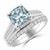 Cushion-Cut Blue Aquamarine Engagement Wedding Matching Ring Set