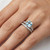 Cushion-Cut Blue Aquamarine Engagement Matching Ring Set on Hand