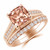 Cushion Peach Pink Morganite Engagement Wedding Ring Set Rose Gold