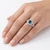 Blue White Diamond Vintage Halo Engagement Ring Split Shank On Model