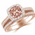 Cushion Peach Pink Morganite Diamond Halo Engagement Ring Set Rose Gold