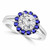 White and Blue Sapphire Raised Halo Engagement Ring with Split Band