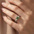 2 Carat Green and White Diamond 3-Stone Engagement Ring On Hand