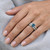 Princess-Cut Fancy Blue Diamond Engagement and Wedding Ring Set On Hand