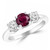 Red Ruby and Diamond 3 Stone Engagement Ring