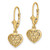 Puffed Heart 14k Yellow Gold Dangle Leverback Earrings Angle
