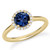 Fine Blue Sapphire Raised Diamond Halo Engagement Ring Yellow Gold