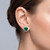 Cushion Cut Green Tourmaline and Diamond Studs Halo Earrings On Model