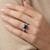 Cushion Cut Ceylon Blue Sapphire and Diamond Engagement Ring On Hand