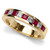 Princess-Cut Red Ruby and Diamond Channel Ring Wedding Band 14k Yellow Gold