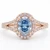 Oval Lab Grown Blue Diamond Halo Engagement Ring With Split Band 14k Rose Gold