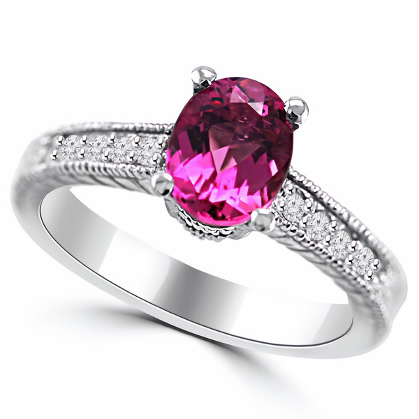 Oval Pink Sapphire & Diamond Engagement Bridal Ring