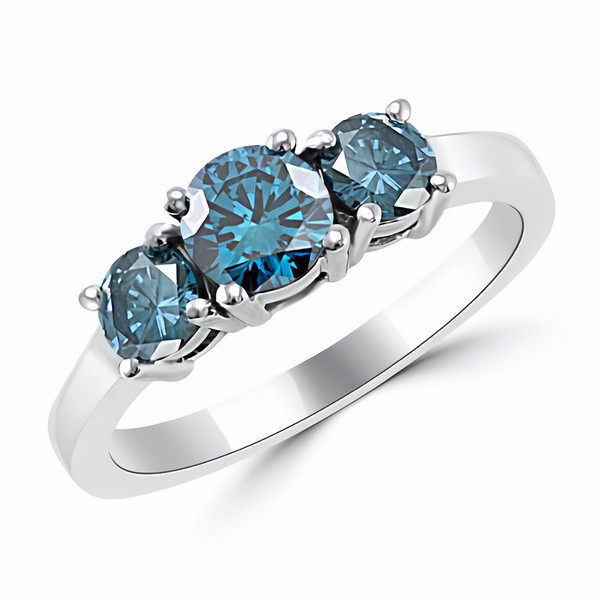 1.25ct Blue White Diamond Halo Three Stone Engagement Ring