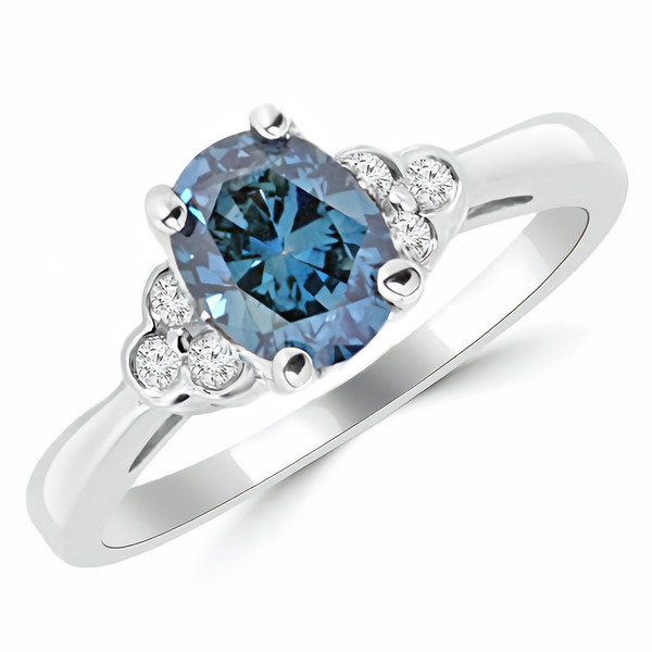 1.08ct VS1 3-Stone Blue & White Diamond Engagement Ring
