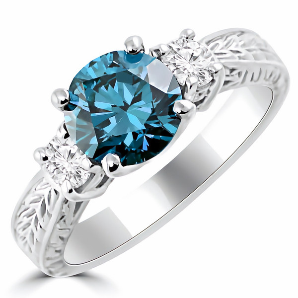1.83ct Fancy Blue Diamond Engagement Ring Antique Style
